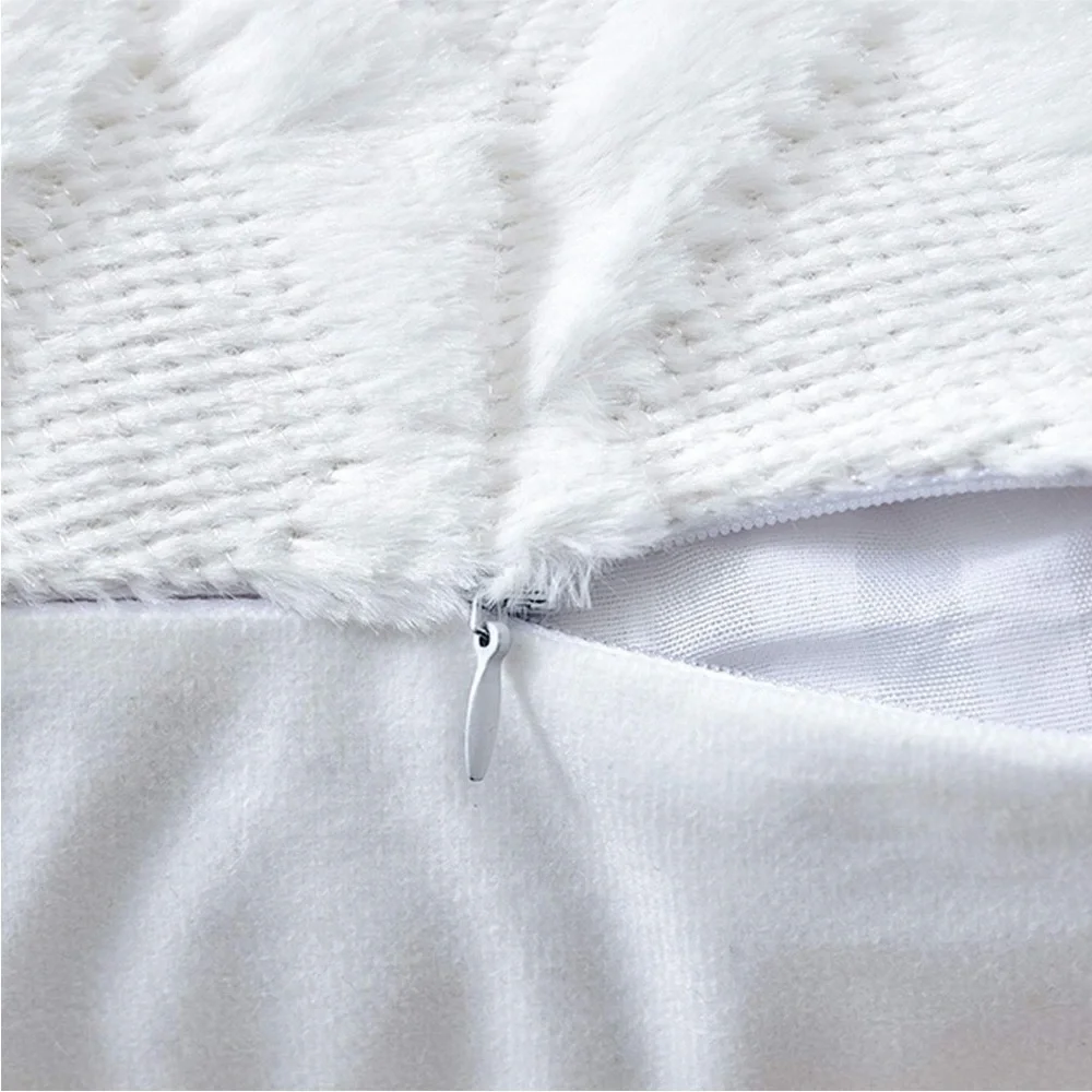 White Ivory Farmhouse Pillow Cover Furry Faux Luxury Soft Warm Pillow Case Set